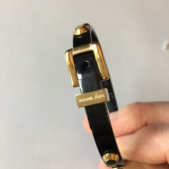 Michael Kors Astor Buckle Bangle Bracelet - black and gold tone - Picture 7 of 11